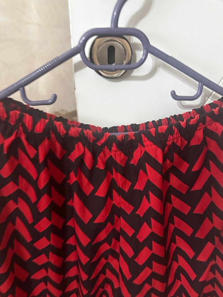 Kadın Kırmızı Pilili Midi Kumaş Pantolon - Görsel 2