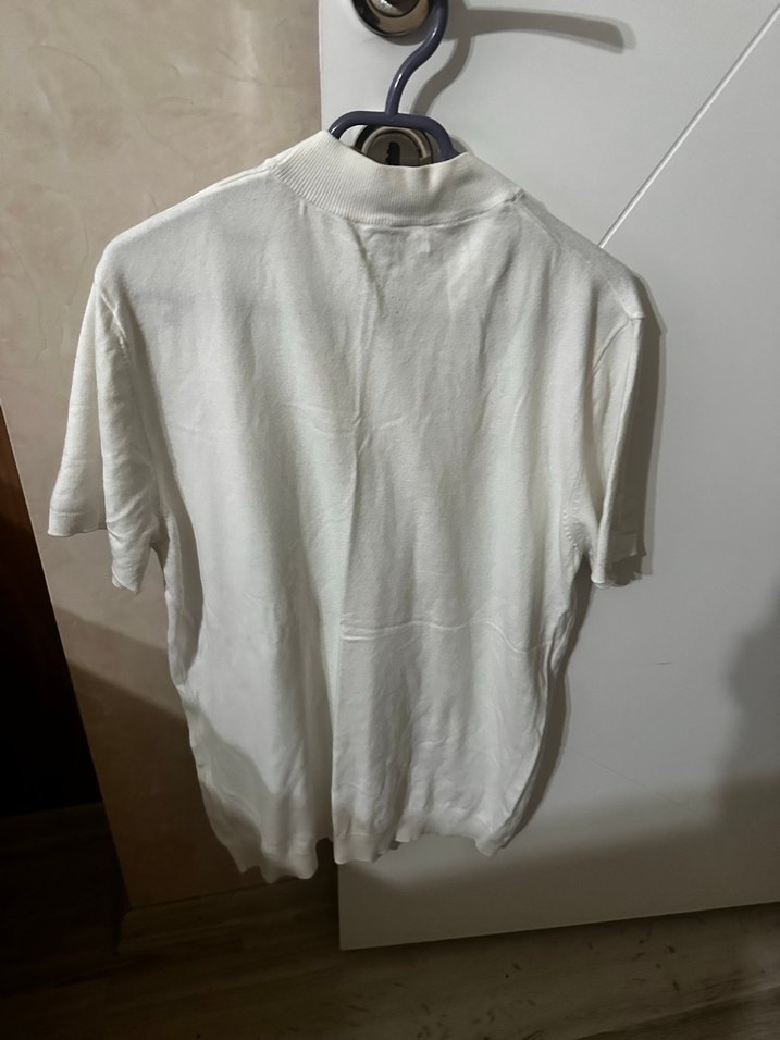 Erkek Beyaz Kısa Kollu Keten Tişört - Görsel 3