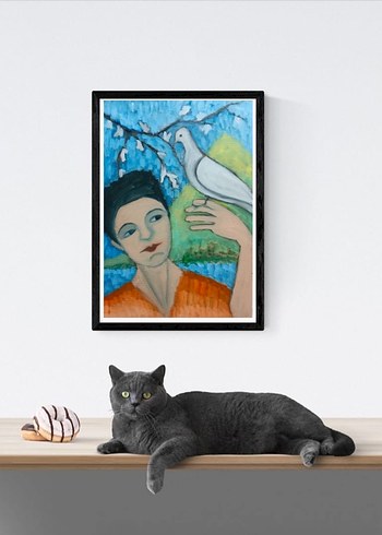 Kuşlu Mavi Temalı Yağlıboya Tablo - Görsel 2