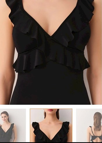 Siyah Fırfırlı Gösterişli Kadın Mayo - Görsel 2