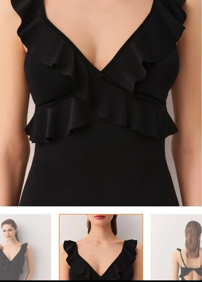 Siyah Fırfırlı Gösterişli Kadın Mayo - Görsel 2