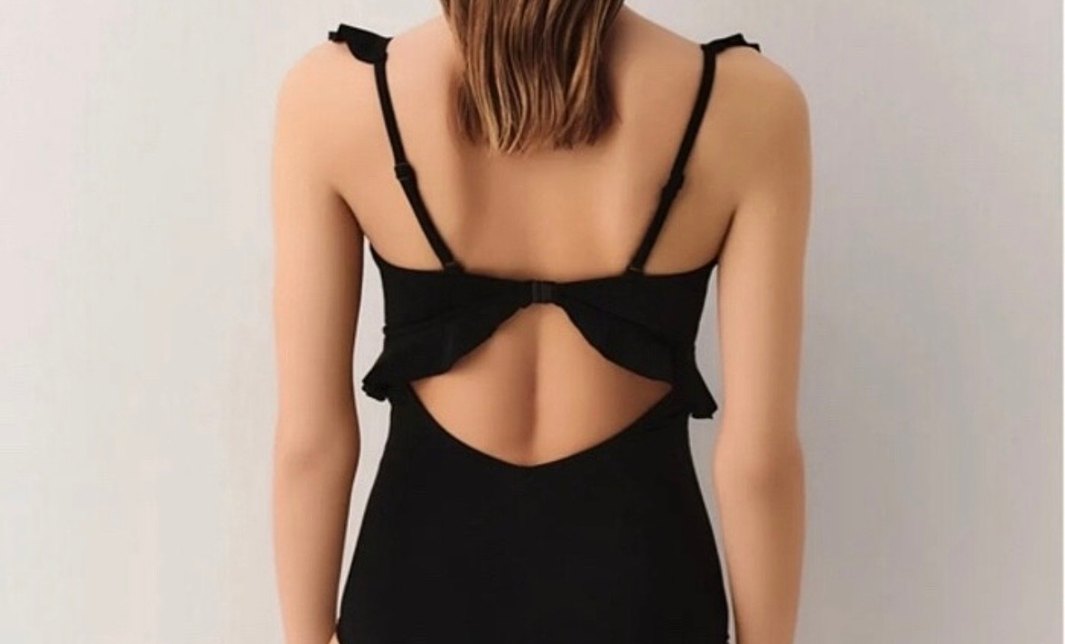 Siyah Fırfırlı Gösterişli Kadın Mayo - Görsel 3