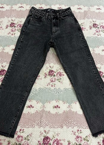 Mango Koyu Gri Yuksek Bel Denim Jean