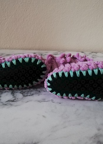 Çocuklar için Mor Örgü Sıcak Ev Terliği - Görsel 4