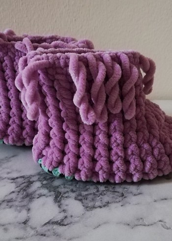 Çocuklar için Mor Örgü Sıcak Ev Terliği - Görsel 3