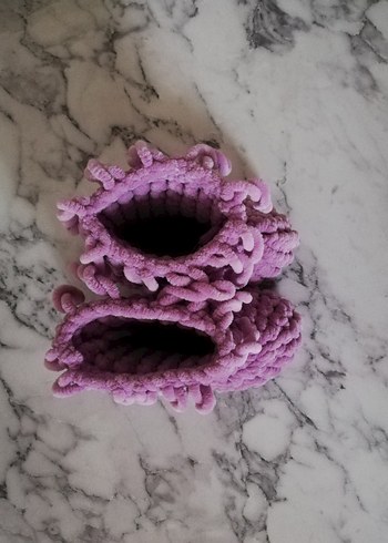 Çocuklar için Mor Örgü Sıcak Ev Terliği - Görsel 2