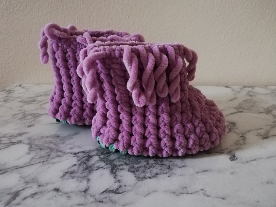 Çocuklar için Mor Örgü Sıcak Ev Terliği - Görsel 3