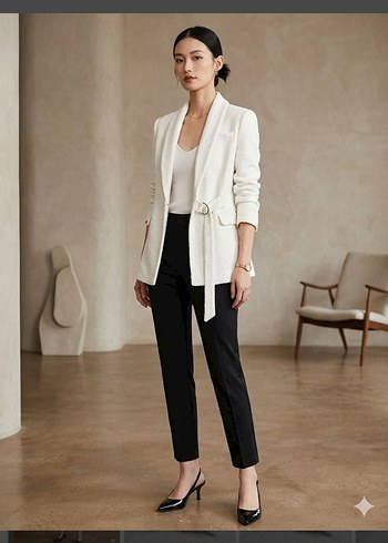 Que 34 Beden Ekru Kruvaze Blazer Ceket