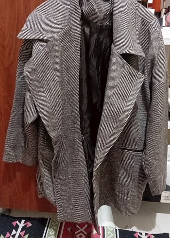 Zara Gri Siyah Cizgili Oversize Kaban Standart Beden