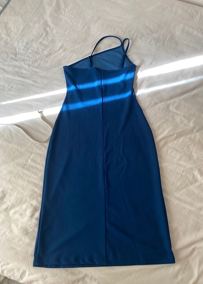 Mavi midi tek kol elbise - Görsel 2