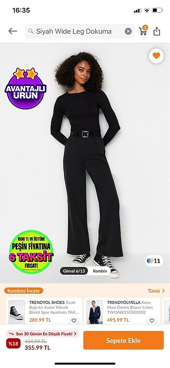 Milla siyah wide leg pantolon