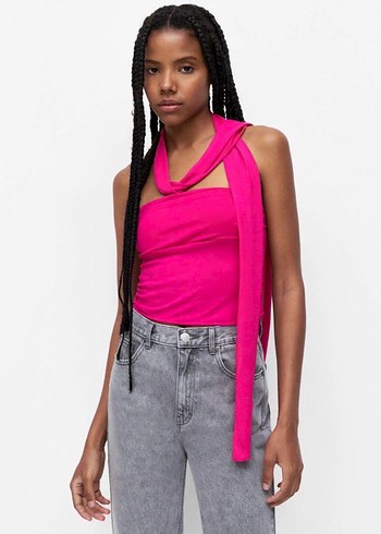 Pull and Bear Pulla and bear pembe Drapeli straplez ust