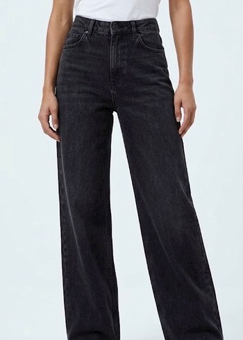H&M Yuksek Bel Siyah Denim Genis Paca Jean