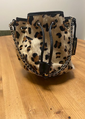 Mango Kahverengi Leopar Desenli Kürklü Deri Çanta