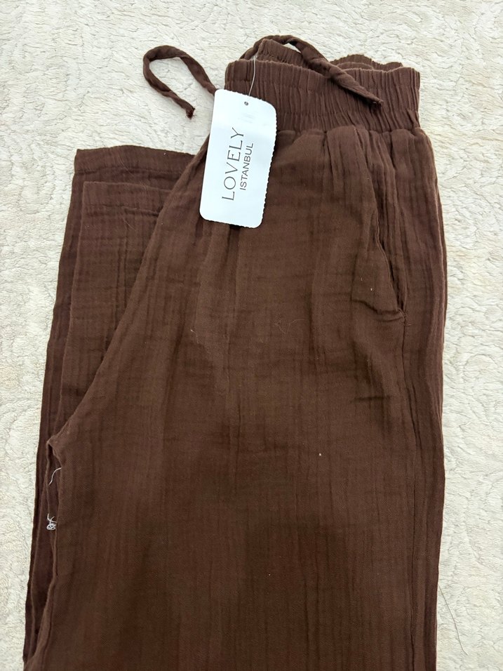 Muslin palazzo pantolon aci kahve - Görsel 2