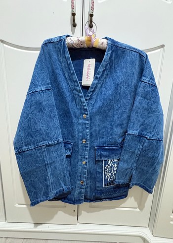 Nakışlı Bohem Kadın Kot Ceket - Görsel 2