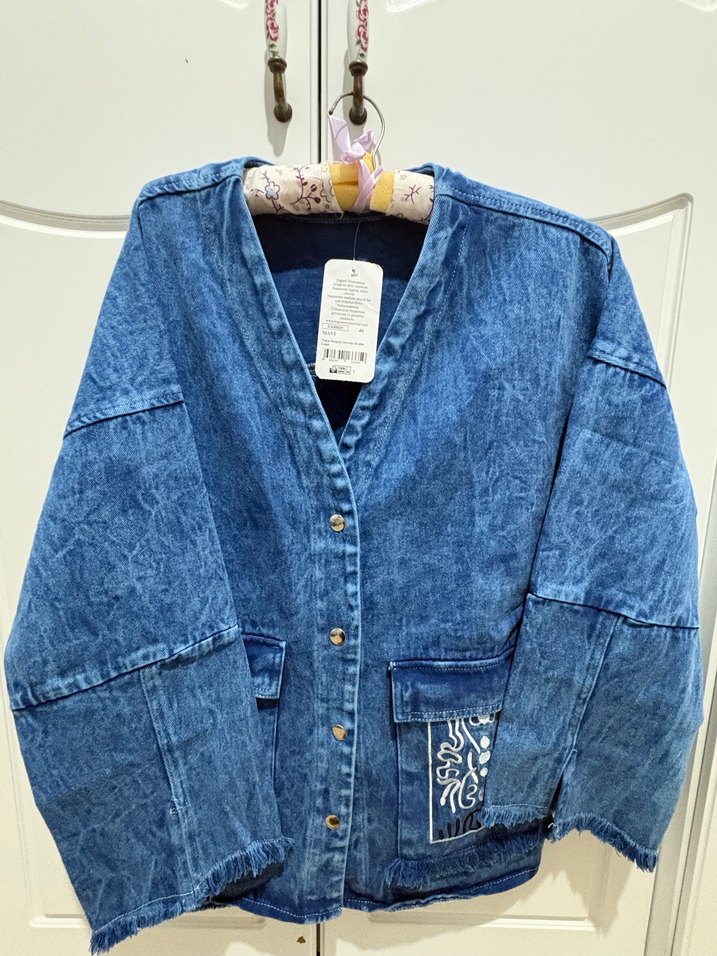 Nakışlı Bohem Kadın Kot Ceket - Görsel 3