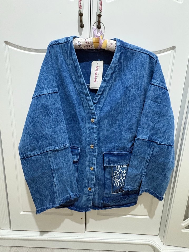 Nakışlı Bohem Kadın Kot Ceket - Görsel 2