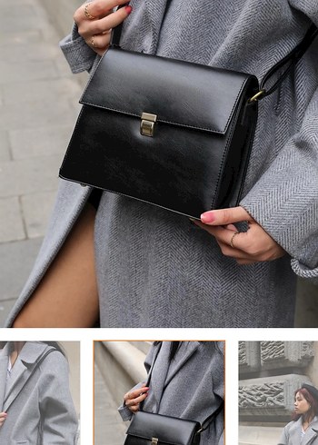 Siyah Deri Kadın Çanta Tokalı - Görsel 2