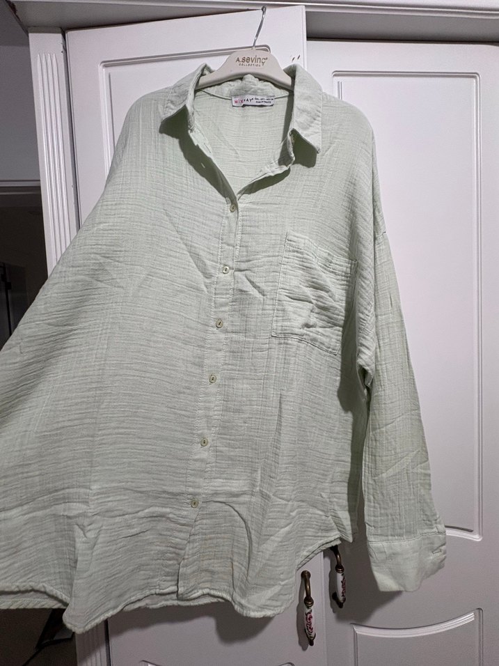 Oversize muslin gomlek - Görsel 4