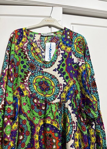 Uzun Renkli Bohem Elbise - Görsel 3