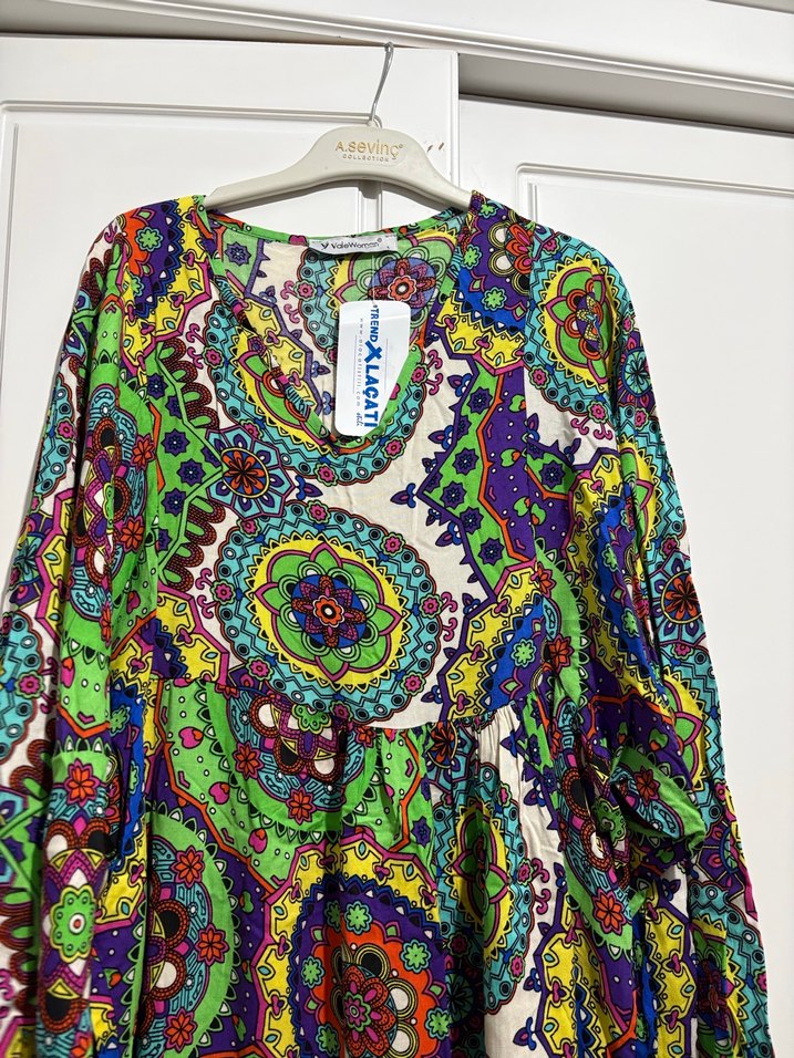 Uzun Renkli Bohem Elbise - Görsel 3