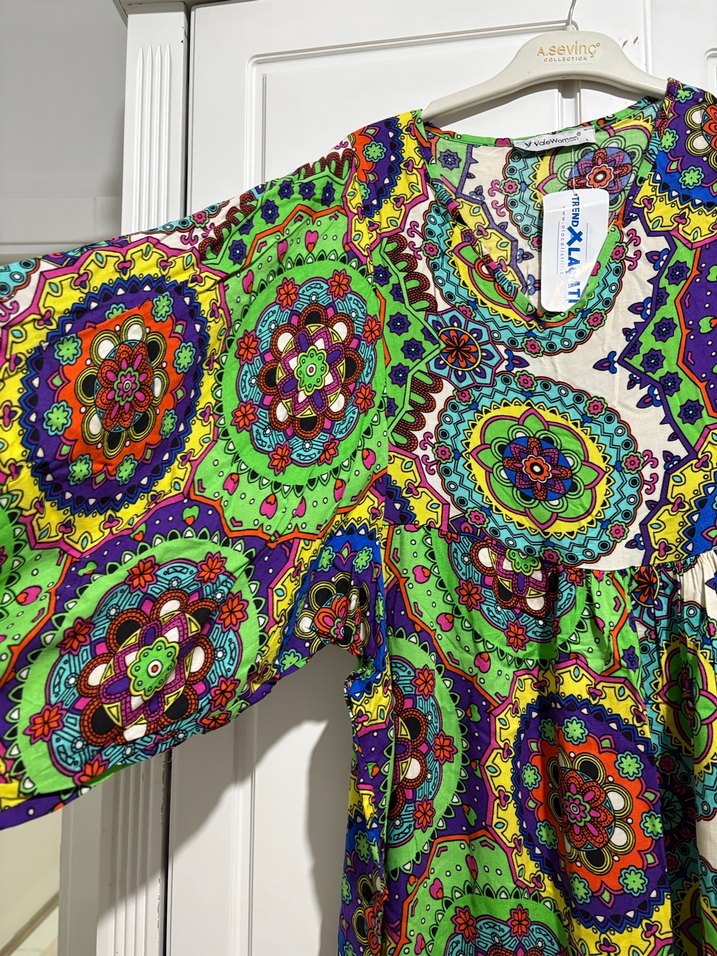 Uzun Renkli Bohem Elbise - Görsel 2