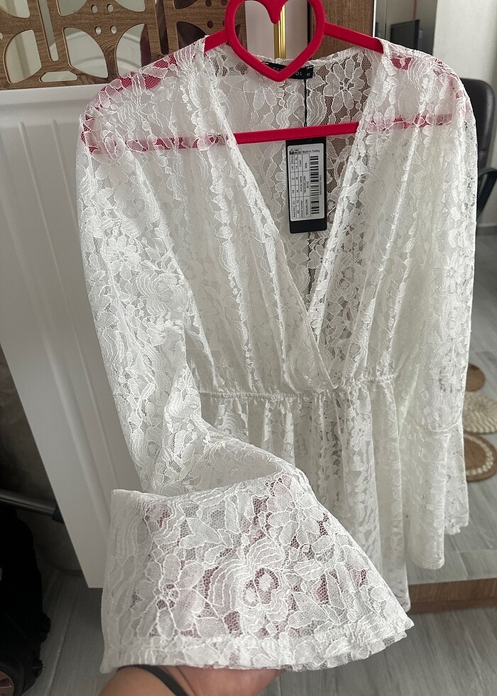 Beyaz dantel kimono - Görsel 4