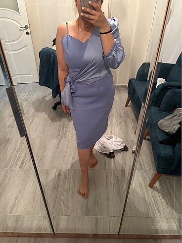 Zara Lila tek kol saten abiye elbise