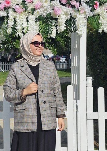 Gri Ekoseli Regular Fit Kadın Blazer