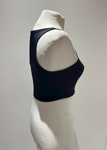 BSL FASHION Siyah Asimetrik Yarım Balıkçı Crop Top