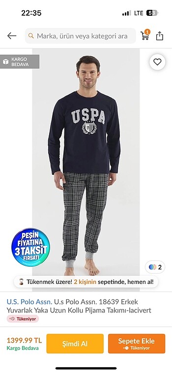 Us polo erkek pijama takımı - Görsel 2