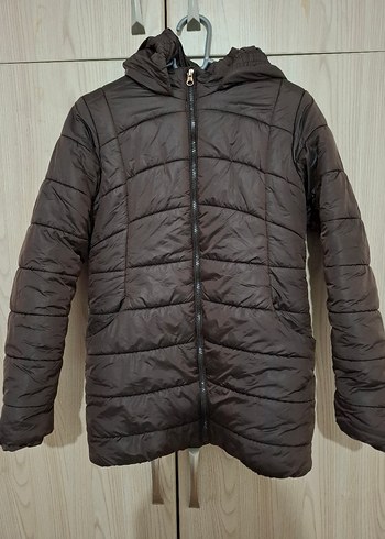 Kahverengi Kapüşonlu Fermuarlı Kız çocuk mont - Görsel 5