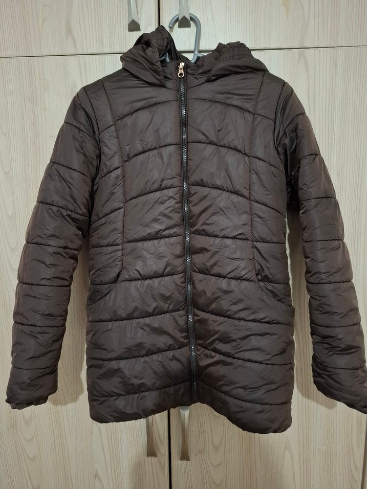 Kahverengi Kapüşonlu Fermuarlı Kız çocuk mont - Görsel 5