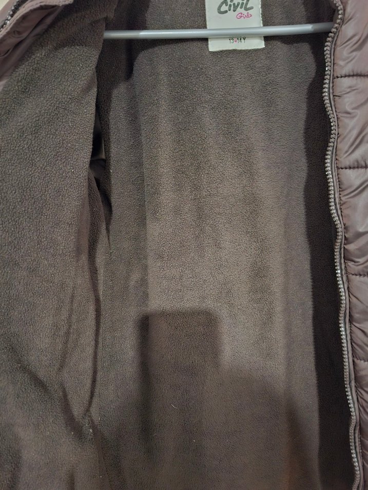 Kahverengi Kapüşonlu Fermuarlı Kız çocuk mont - Görsel 3