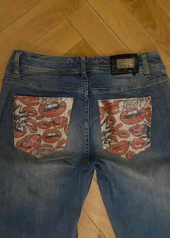 Philipp Plein Dudak Desenli Mavi Denim Jean