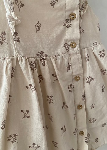 Kız Çocuk Bej Fırfırlı Keten Elbise - Görsel 2
