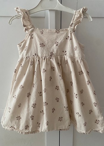 Kız Çocuk Bej Fırfırlı Keten Elbise - Görsel 4