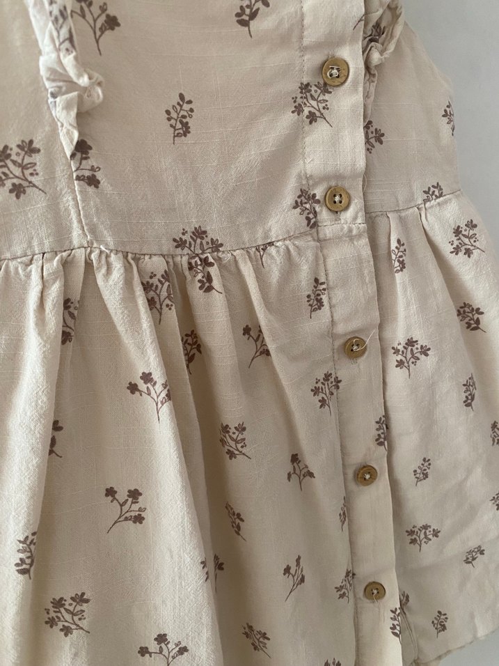 Kız Çocuk Bej Fırfırlı Keten Elbise - Görsel 2
