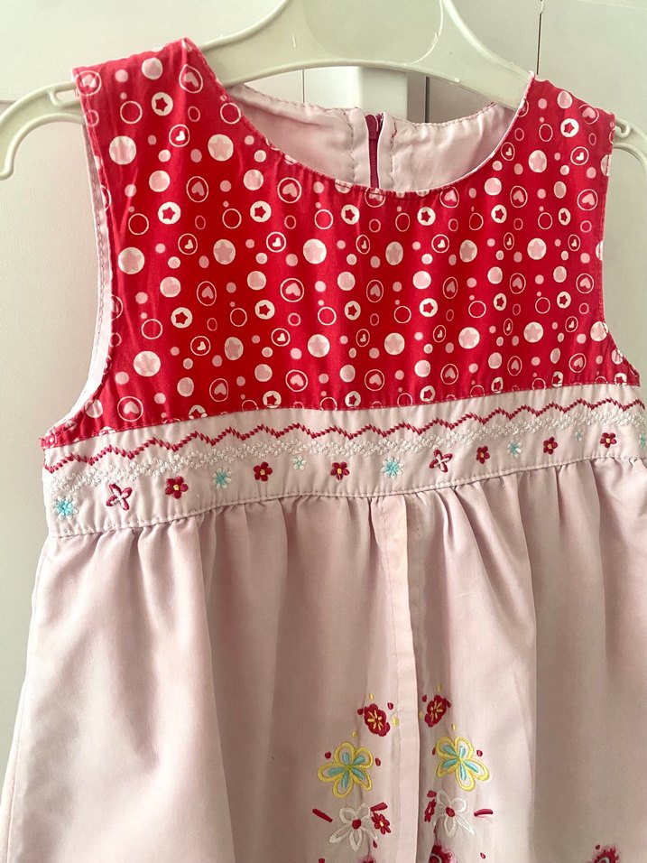 Kız Çocuk Nakışlı Düğmeli Yazlık Elbise - Görsel 3