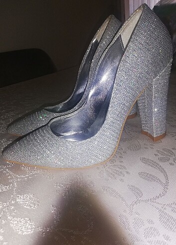 Diğer Simli gümüş stiletto ayakkabi