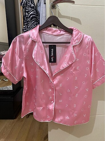 s Beden pembe Renk Saten şortlu pijama takımı