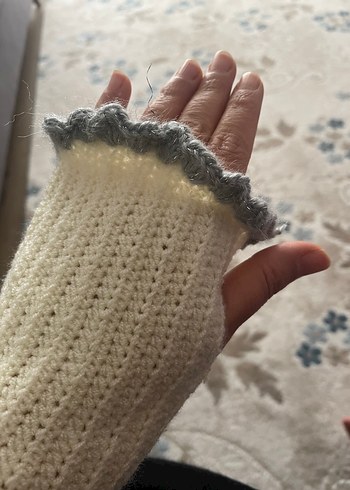 Bohem Gri simli  Uçlu krem Örgü Eldiven - Görsel 2