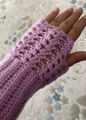 Dantel Detaylı Bohem  Mor Örgü Eldiven - Görsel 3