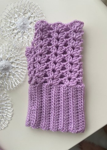 Dantel Detaylı Bohem  Mor Örgü Eldiven - Görsel 2