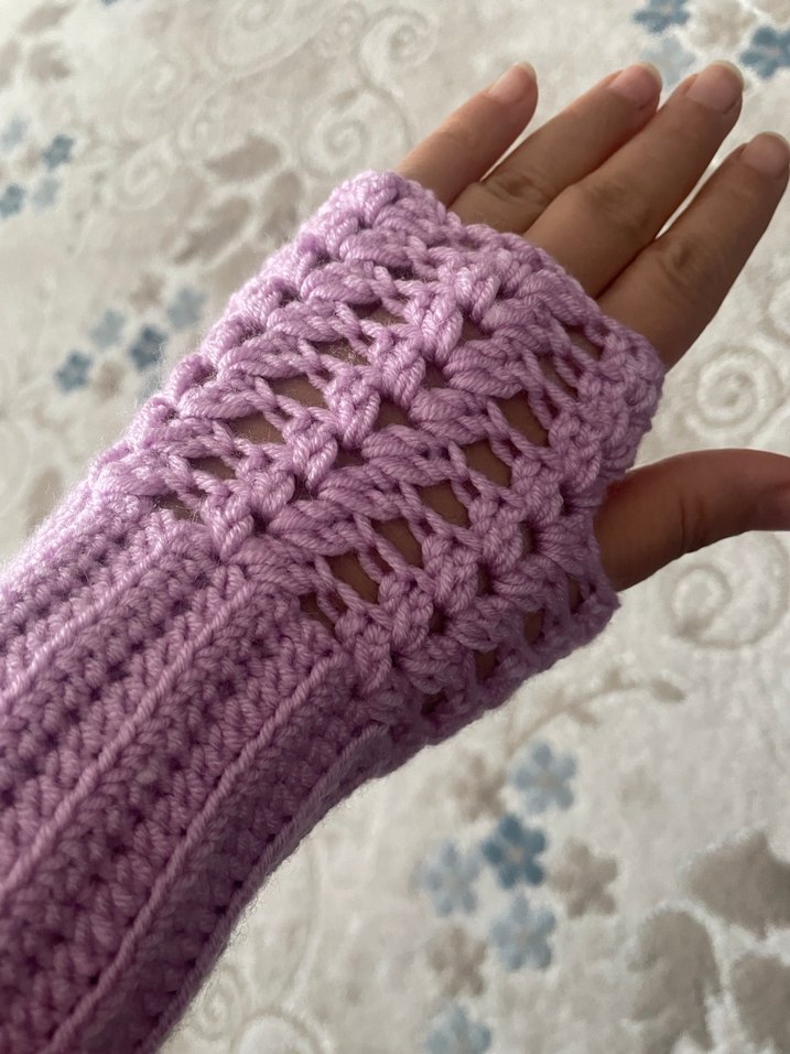 Dantel Detaylı Bohem  Mor Örgü Eldiven - Görsel 3