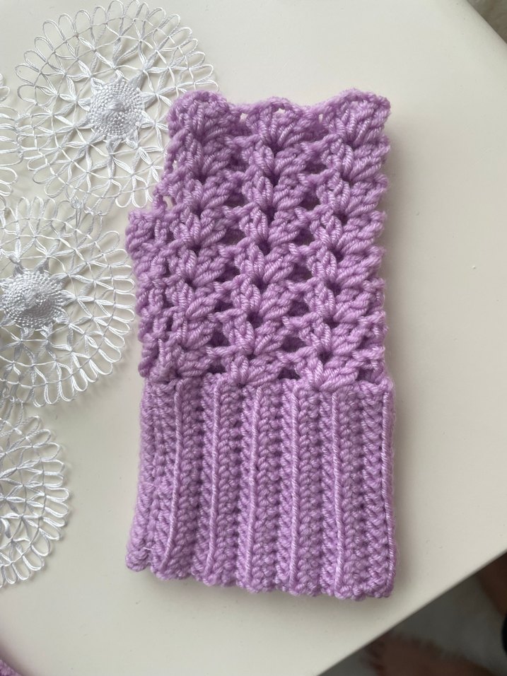 Dantel Detaylı Bohem  Mor Örgü Eldiven - Görsel 2