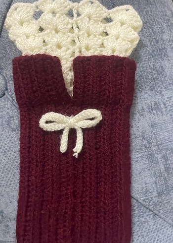 Bordo Dantelli Örgü Kadın Eldiven aksesuar - Görsel 3