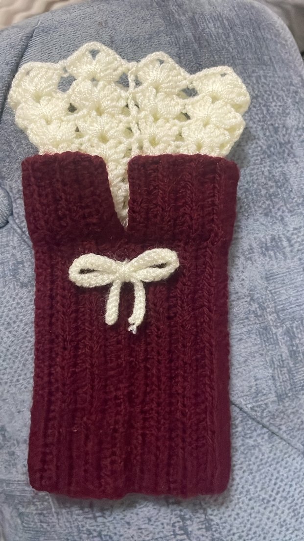 Bordo Dantelli Örgü Kadın Eldiven aksesuar - Görsel 3