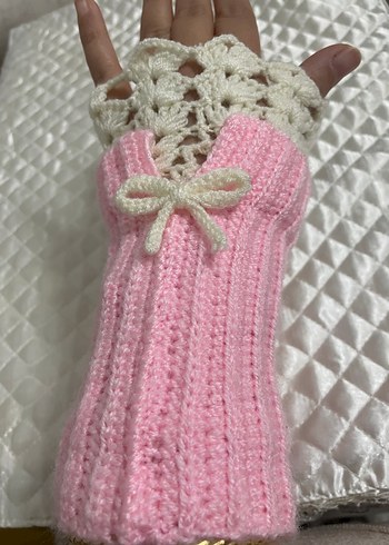 Pembe Örgü Kadın Eldiveni - Görsel 2